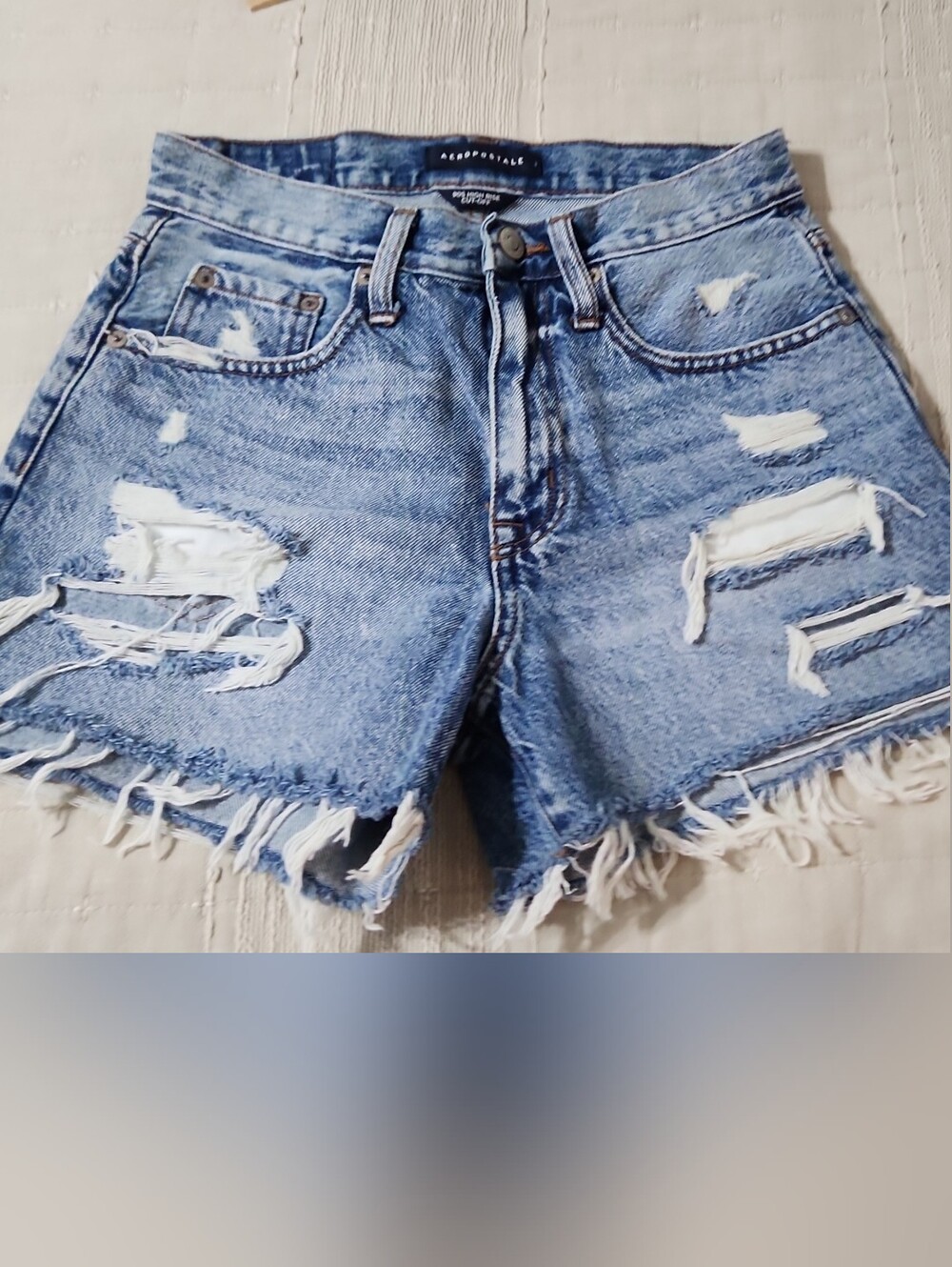 Aeropostale Light Blue Distressed Denim Cutoff Shorts, Hand Painted